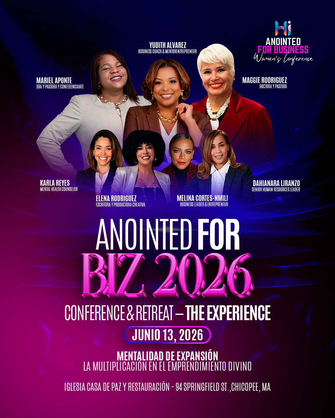Anointed for Biz 2026 — Conference & Retreat. Held June 13, 2026, in Chicopee, MA.