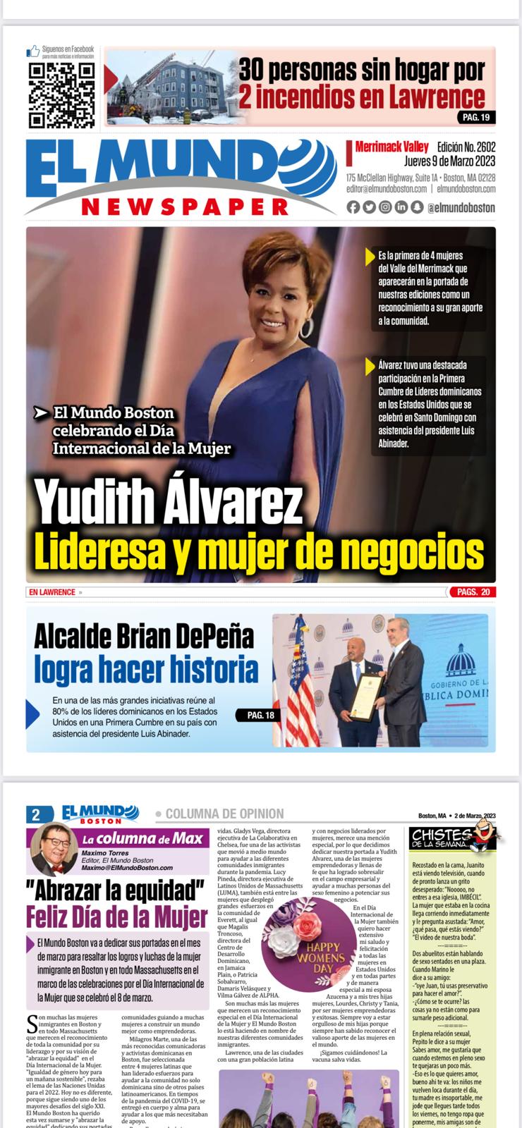 El Mundo Boston cover: Yudith Álvarez, leader and businesswoman